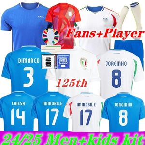 Italië Soccer Jerseys Player Versie Maglie Da Calcio 2024 Pellegrini Chiesa Barella Italia 24 25 voetbal shirts T Dames Men Set Kids Kit Training Uniform