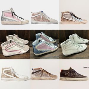 ﾄItalie Femme Mid Slide Star Baskets Montantes Mode Casual Chaussures Designer Baskets Sequin Classique Blanc Do -Old Dirty Men S