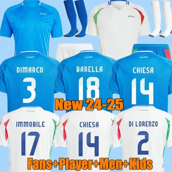 Italys 24 25 Soccer Jersey Maglia Italia 2024 Euro Cup 2025 Équipe nationale Chirt de football Men Kit Kit complet Set Full Italien 125e anniversaire à la maison à l'extérieur Chiesa