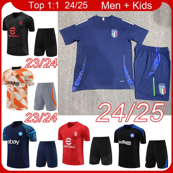 Italys AC Inter Mens Jerseys de pré-match Kits de football pour enfants 2024 Naples Milan Men Training Jersey 23 24 25 Boys Soccer Tracksuit Shirt Kit 2025 Camiseta Maillot Maglia