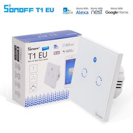 Itead Sonoff T1 EU Smart Wifi Interrupteur Mural Tactile 1 Gang 2 Gang Tactile/WiFi/433 RF/APP Télécommande Smart Home Controller support Alexa google