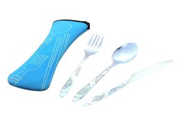 ITECHOR 3 pcslot ensemble de vaisselle en acier inoxydable camping voyage couverts portables fourchette couteau ensemble de vaisselle avec sac en tissu C181127015864024