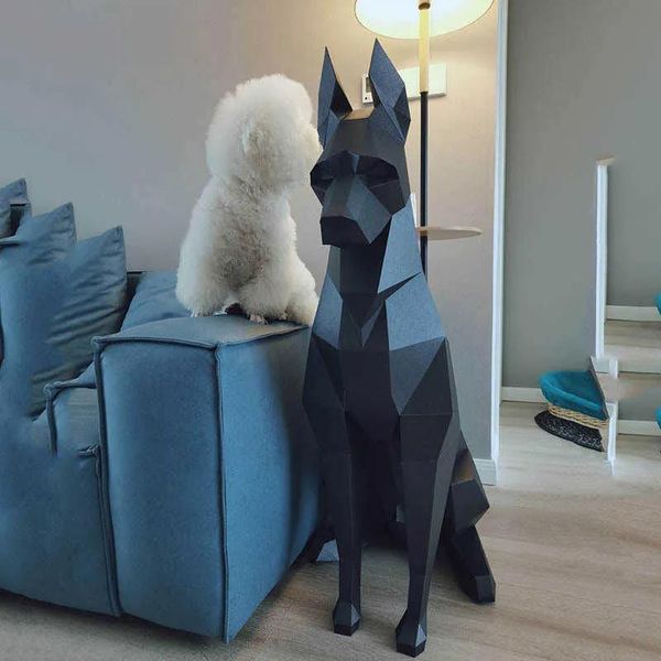 Articles Articles de nouveauté 100 cm / 68 cm bricolage fait à la main Mode Origami haut chien Doberman noir 3DAnimal Sculpture Doberman Papercraft chambre salon R