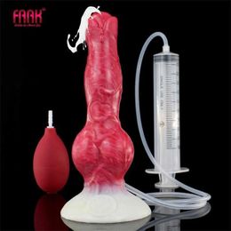Articles Sex Toys Masseur Grand Noeud Éjaculation Gode avec Sucker Spray Liquide Fonction Rouge Silicone Éjacule Pénis pour Femmes Hommes