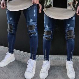 Itfabs nieuwste aankomsten mode heren gewassen geripte vernietigde jeans rechte vintage rafelige denim rits straat biker broek x0621