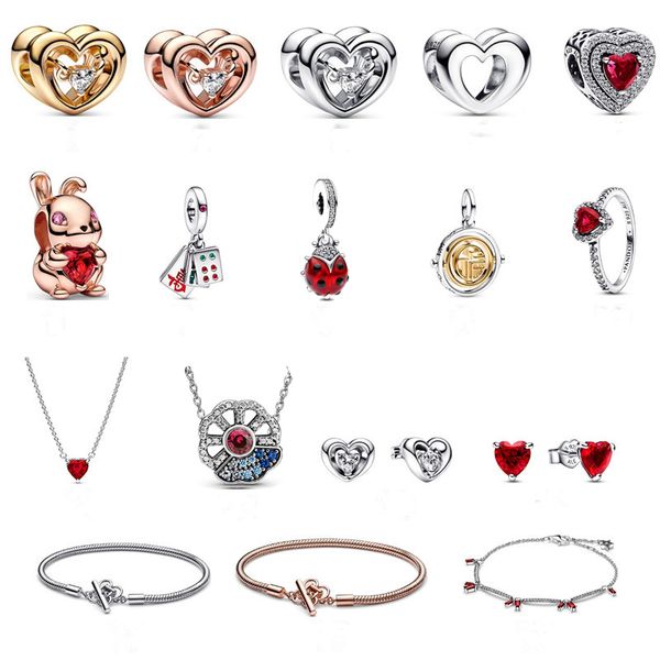 avec des bracelets de boucle d'oreille de créateur de créateurs de boîte Box pour femmes diy fit pandoras argent rose rose rabbit lapin chanceux de la série de Noël de Noël