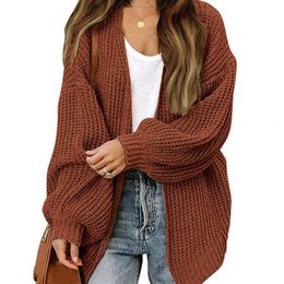 ITOOLIN invierno mujer sólido cárdigan suéter abrigo suelto Casual linterna manga chaqueta para otoño tejido 240105