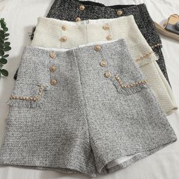 ITOOLIN femmes Tweed taille haute bouton court Vintage Aline Shorts décontracté bureau Chic pantalon printemps été 240116