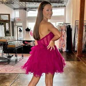 Itsmilla Lavender apresuró a los vestidos de bienvenida a la línea de la línea con volantes Sheer Corset Short Prom Party Goths Vestidos de Coquetel