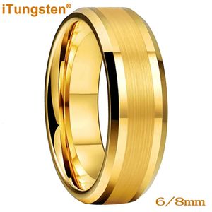 Itungsten 6mm 8mm verloving trouwring Gold Ploated Tungsten Finger Ring For Men Women Paar mode sieraden Comfort Fit 240423