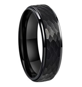 iTungsten 6mm 8mm Mannen Vrouwen Zwart Gehamerd Wolfraam Ring Bruiloft Verlovingsband Mode-sieraden Getrapte Randen Comfort Fit71267296528485