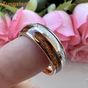 Itungsten 8mm wolfraam ring voor mannen vrouwen verloving trouwband koa hout meteorite inlay mode sieraden comfort fit 240423
