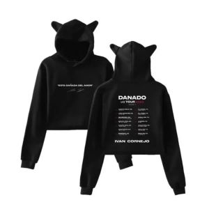 Ivan Cornejo Danado US Tour 2023 Haut court à capuche pour filles Streetwear Hip Hop Kawaii Oreille de chat Harajuku Sweat-shirt court