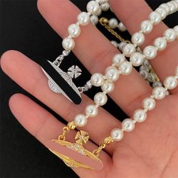 ivian Pearl Charm Designer Bracelet Femme Européenne et Américaine Populaire Luxe Saturn Orbital Pendentif Collier Vivienn Bracelet en Argent Pur avec Boîte