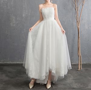 Robe de mariée en dentelle, robe de bal ivoire, envoyer avec jupon, robes de mariée Hi Lo, sans agrafes, dos à lacets, Tulle avec dentelle florale