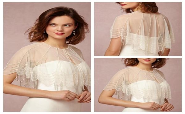 Ivoire Perles De Mariée Wraps Vestes Boléro Tulle Vestes De Mariage De Mariage Wrap Bateau Cou Illusion Manches Sur Mesure Taille Weddi1412884