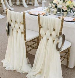 Ceintures de chaise en mousseline de soie ivoire, décorations de fête de mariage, housses de chaise de mariée, nœud de ceinture, couleur sur mesure disponible 20 pouces W 85 pouces L4721878