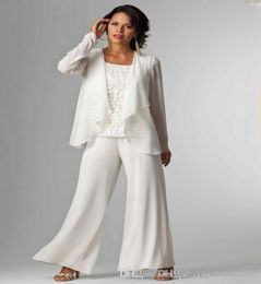 Ivoire en mousseline de mousseline pantalon mère costume Mère de la mariée mariée pantalon mariée costumes avec veste robes de fête de fête pantalon su4350261