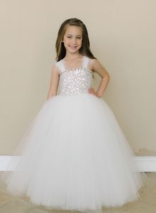 Ivory First Communion Jurken voor Meisjes 2017 Bling Bling Beading Bodice Baljurk Bloem Meisjesjurk Vloerlengte