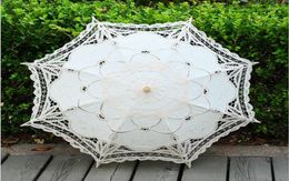 Ivoren Kanten Bruiloft Parasols Handgemaakte Paraplu's Witte Kanten Tuin Bruids Parasols Voor Bruids Bruidsmeisjes Bruiloft Diameter Hoge Quali8092639