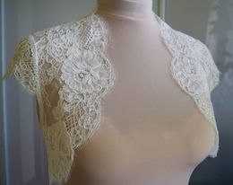 Ivory Lace Wedding Sjaals met Cap Sleeves Bruids Bolero Custom Made Wrile Wrapshaps Haal schouders op voor Jurk Cape