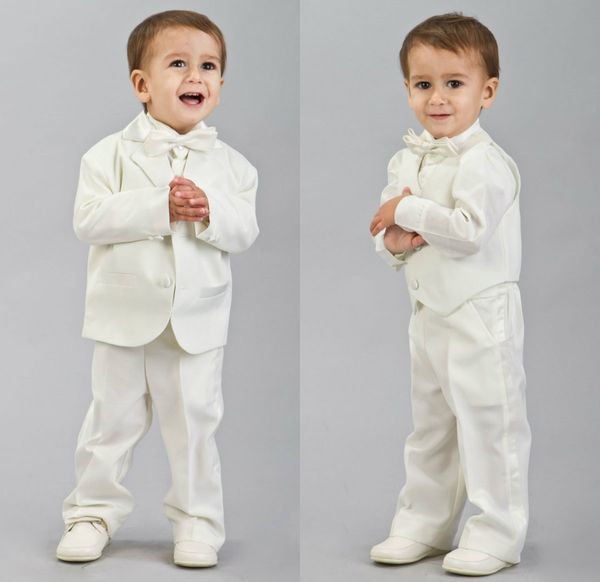 Marfil niños pequeños Ropa formal chaqueta y pantalones conjunto 3 piezas trajes para la cena de boda niños de los niños esmoquin