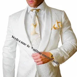 Ivoire Hommes Mariage Tuxedos Custom Made Châle Revers Slim Fit Costume Pour Hommes Pour Le Bal Deux Pièces Costume + Pantalon S9Qn #