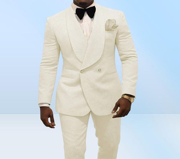 Ivoire hommes mariage Tuxedos gaufrage marié costumes mode hommes Blazer 2 pièces costume bal dîner veste sur mesure MadeJacketPants1411594