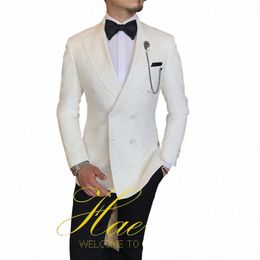 Marfil hombres boda esmoquin traje chaqueta doble pecho trajes de novio para hombres 2 piezas fiesta mejor hombre chaqueta pantalón por encargo x0Ya #