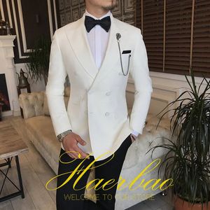 Costume Tuxedos de mariage ivoire pour hommes, Blazer à Double boutonnage, costumes de marié pour hommes, 2 pièces, veste de fête, pantalon sur mesure, 240304
