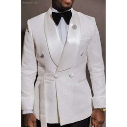 Ivory Paisley Groom Tuxedos Châle Collier Mentes Mentiz 2 coat 2 Set Man Work Business Cost Robe Prom W: 1239 C860