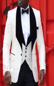 Ivory Pinstripe Men Suits For Wedding Groomsmen Wear Black Rapel Custom Made Classic Fit Groom Tuxedos 3 -delige jasbroek VES7327808
