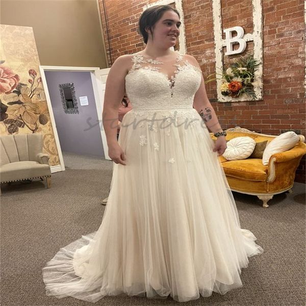 Ivoire grande taille Boho robe de mariée O cou sans manches longueur de plancher Tulle Robe de mariée jardin élégant Vestios Novias bohème Robe de mariée 2024 Grèce Robe De Mariage