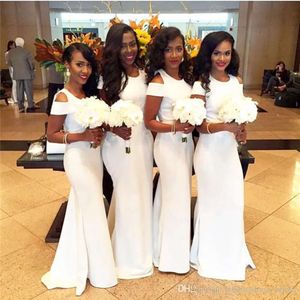 Ivoorhulde ontwerper bruidsmeisje jurken afgedekte mouwen vloerlengte satijnen plooien op maat gemaakte bruidsmeisje jurk land bruiloft vestidos