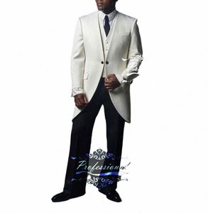 Marfil Tuxedo Pantalones negros Ropa de boda para hombres Trajes a medida Conjuntos Blazer Pantalones 3 piezas Chaqueta Pantalones Chaleco Ropa de boda e8cq #