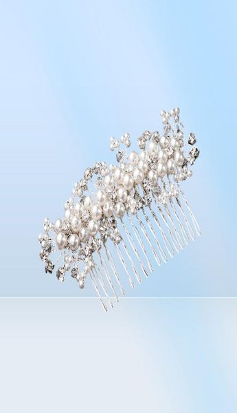 Perlas blancas marfil, peinetas de cristal austriaco, accesorios para el cabello de boda, joyería para la cabeza nupcial, postizos hechos a mano, horquillas JCH1263402282