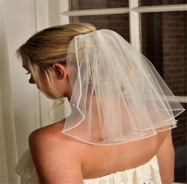 Ivoire blanc court mariage voile nuptial des perles de couches veaux de mariage perles