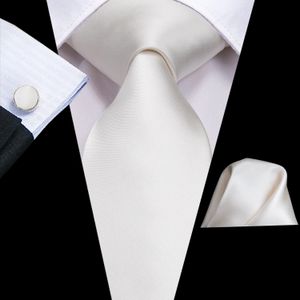 Ivory White Solid Silk Wedding Tie pour hommes Handky Cuffers Gift Mens Mens Coltie Fashion Designer Business Party Dropshiping Hi-Tie 240517