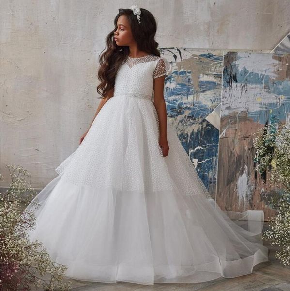 Superbe robe de fille de fleur blanc ivoire 2022 Puffy ALine robe de fête d'anniversaire junior robe de première communion enfant Christening5708938