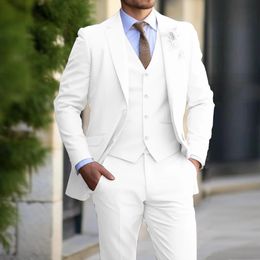 Ivory White Suits Men 3 pièces Fashion Slim Fit Blazer Vest Pantal
