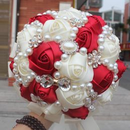 Ivory Wine Red Wedding Bouquets Bouquets Supplies de mariage Artificiel Flower Pearls Rhinestones Sweet 15 Quinceara Bouquets W22638546358