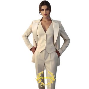 Costume pantalon ivoire pour femmes, 3 pièces, veste formelle à revers, gilet, Blazer, tenue cintrée, 240226