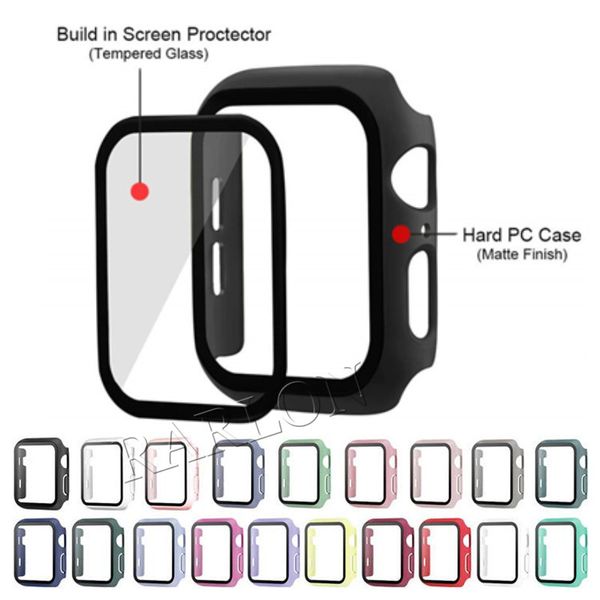 Estuche rígido para PC iWatch con vidrio templado 38 mm 42 mm 40 mm 44 mm 41 mm 45 mm 49 mm Para Apple Watch 8 7 6 SE 5 4 Cubierta 360 Protector de pantalla completa Estuches para correa de reloj