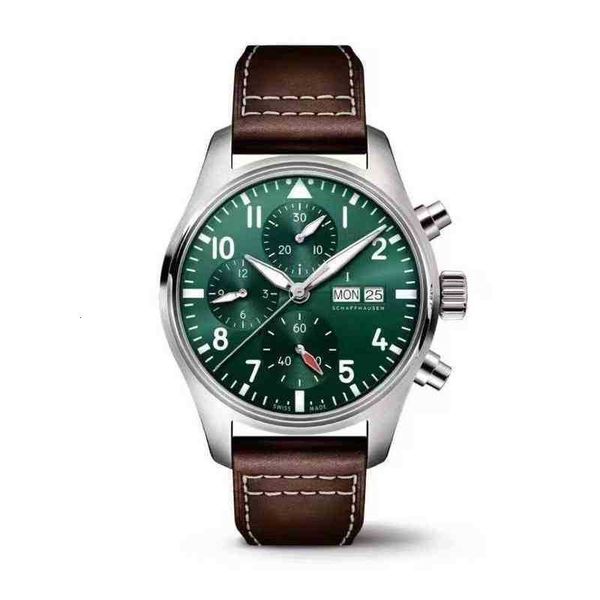 Reloj piloto Iwc, relojes mecánicos de diseñador para hombre, esfera de ocio completa de alta calidad, sincronización de función compleja de 6 pines