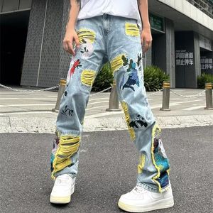 IWF8 Mens Jeans 2023 Ropa Grunge Y2k Streetwear Baggy Empilé Pantalon déchiré Hommes Vêtements Graphique Broderie Hip Hop Denim Pantalon Pantalon