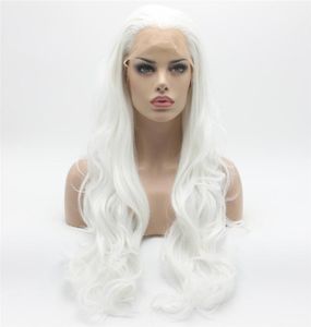 Cheveux iwona beaux perruque d'Halloween blanche ondulée 121001 à mi-chemin lié à la chaleur synthétique en dentelle avant perruque 2673232