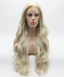 Cheveux iwona beaux Wavy Long White Honey Blonde Blonde Mélange Blonde 12161001 Halfe Hand Tied Tire résistant à la chaleur Synthétique Lace Front Wig8902329