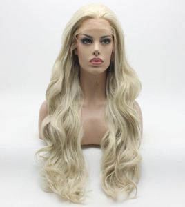 Cheveux iwona beaux Wavy Long White Honey Blonde Blonde Mélange Blonde 12161001 Halfe Hand Tied Tire résistant à la chaleur Synthétique Lace Front Front Wig1376923