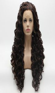 Iwona Cabello Rizado Largo Dos Tonos Marrón Auburn Mix Peluca 18630 Media mano atada Resistente al calor Frente de encaje sintético Pelucas naturales diarias 9105334