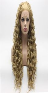 Iwona Hair Curly Long Two Tone Honey Blonde Mix Wig 181627Hy Half Hand Tied warmtebestendige synthetische kant voorpruik 7906587